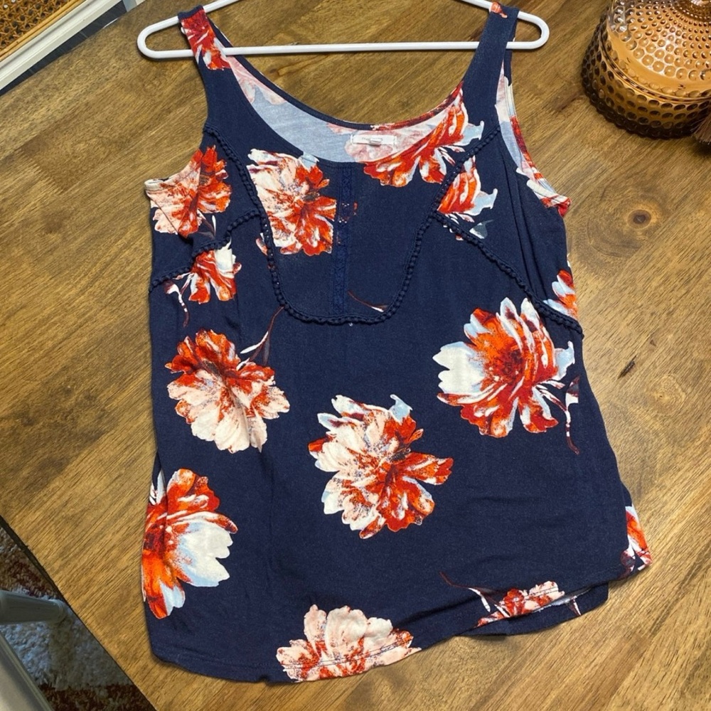 Maurices Navy and Red Floral Tank Top